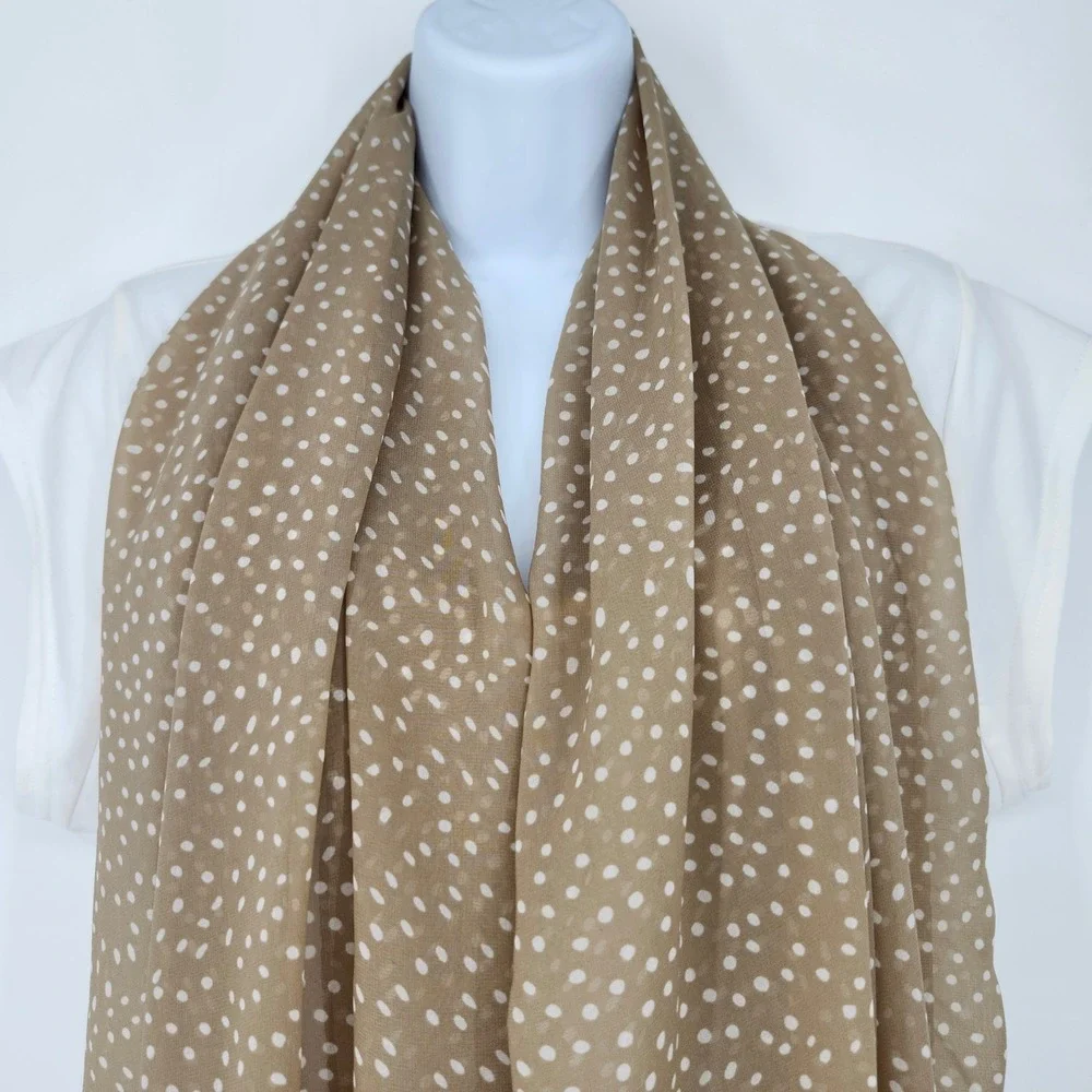 The Limited‎ Tan White Dot Deer Print Scarf Lightweight Sheer Chiffon Old Money